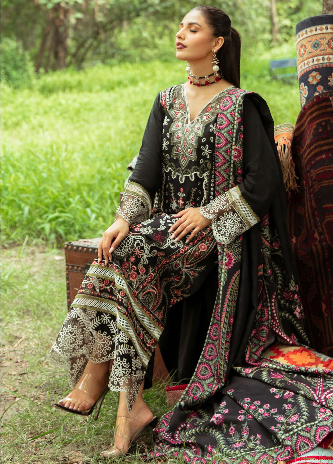 Hazel By Mahnur Embroidered Slub Linen Suit Unstitched 3 Piece MN24H RL-11 Floralia - Winter Collection