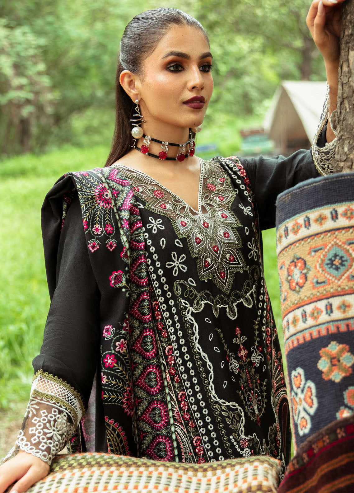 Hazel By Mahnur Embroidered Slub Linen Suit Unstitched 3 Piece MN24H RL-11 Floralia - Winter Collection