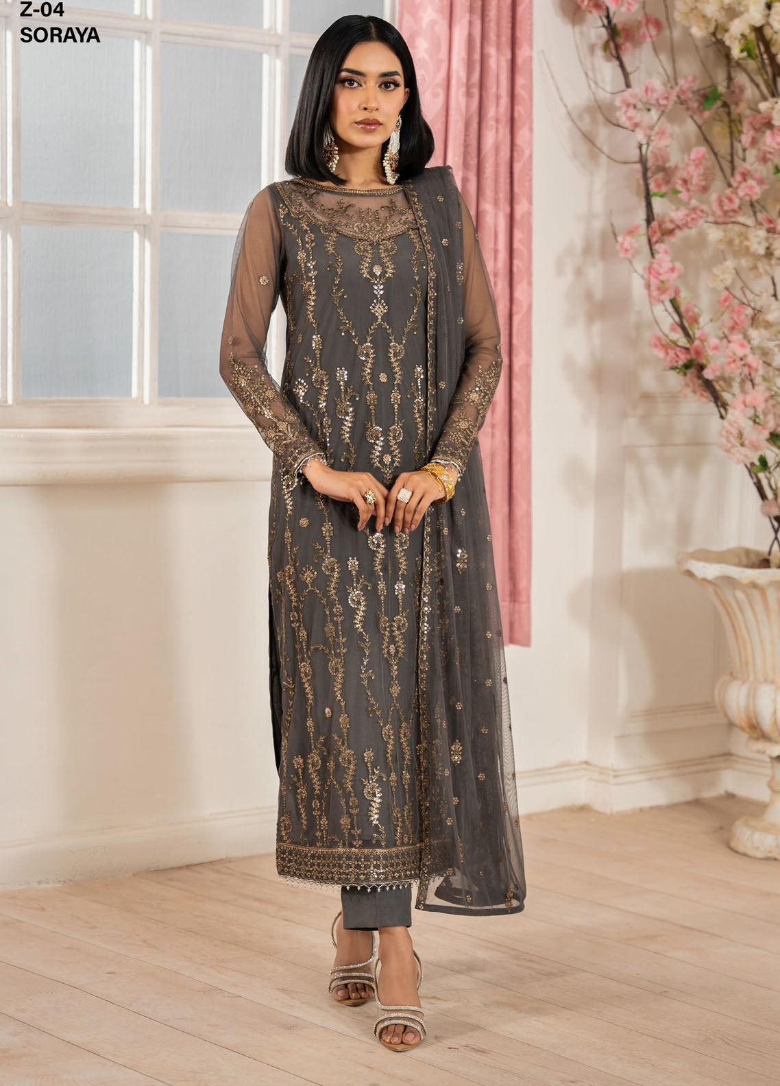 Heer by Zarif Embroidered Net Suit Pret 3 Piece ZF25HF Z-04 Soraya - Formals Collection