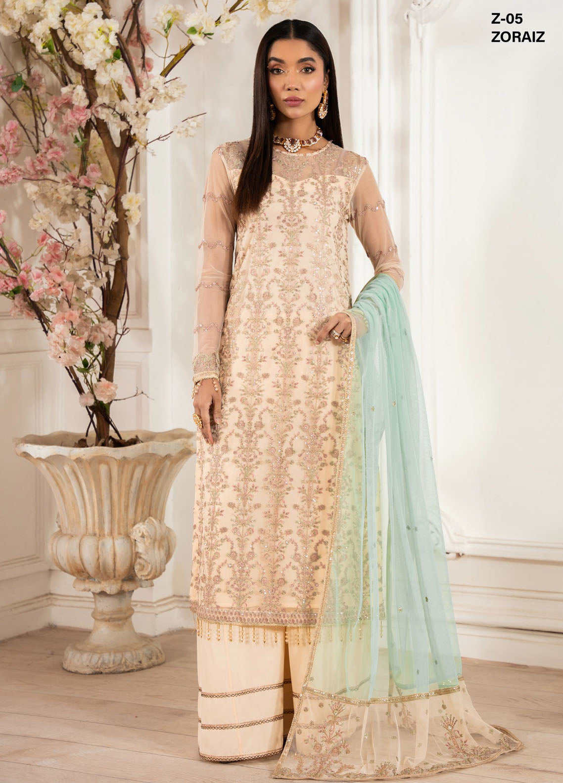 Heer by Zarif Embroidered Net Suit Pret 3 Piece ZF25HF Z-05 Zoraiz - Formals Collection