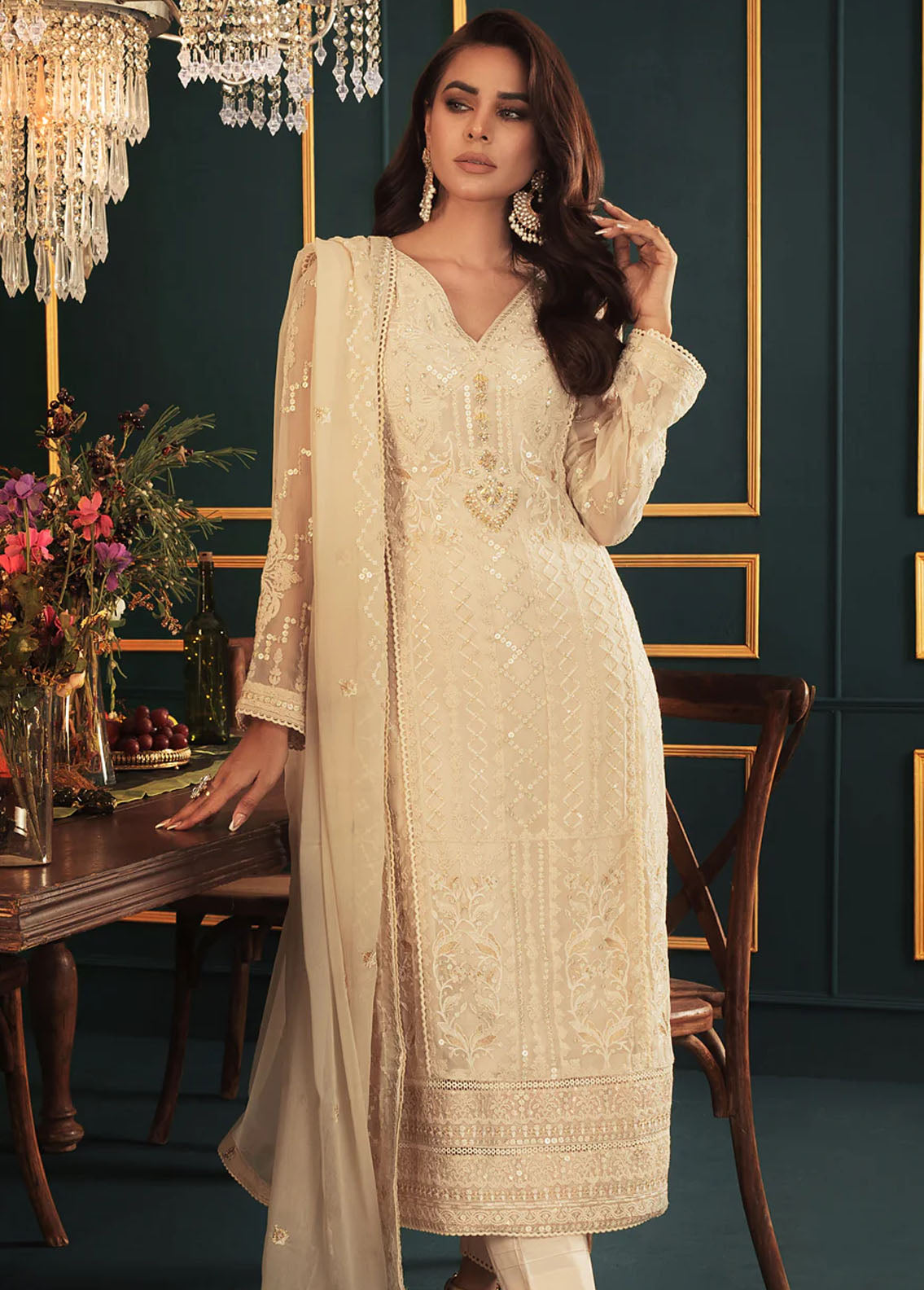 Shamooz Pret Embroidered Chiffon 3 Piece Suit SEM-0545 Fawn