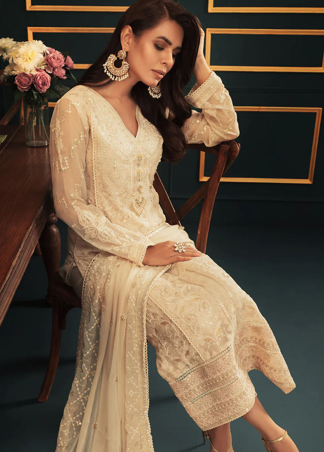 Shamooz Pret Embroidered Chiffon 3 Piece Suit SEM-0545 Fawn