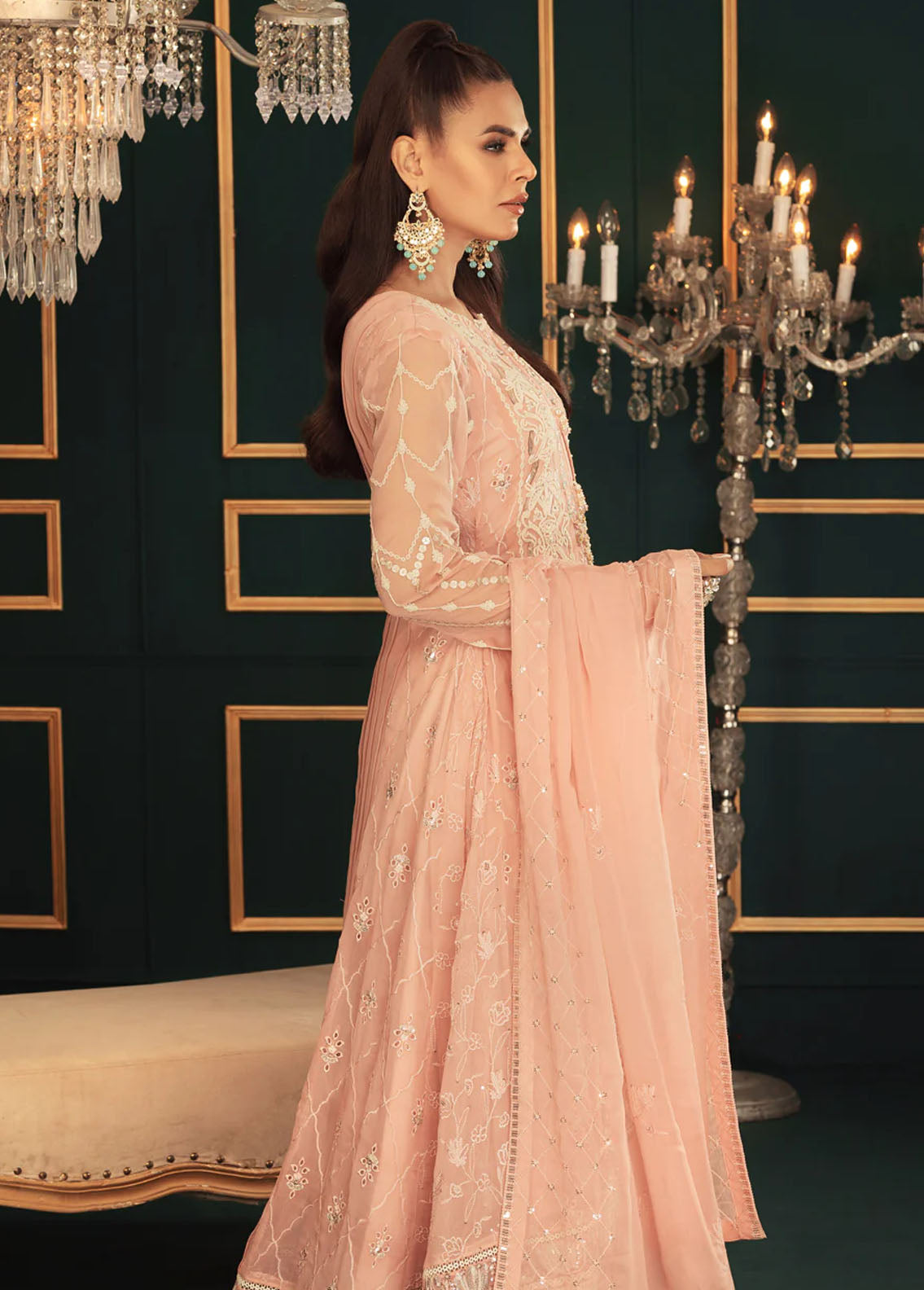 Shamooz Pret Embroidered Chiffon 3 Piece Suit SEM-0550 Salmon