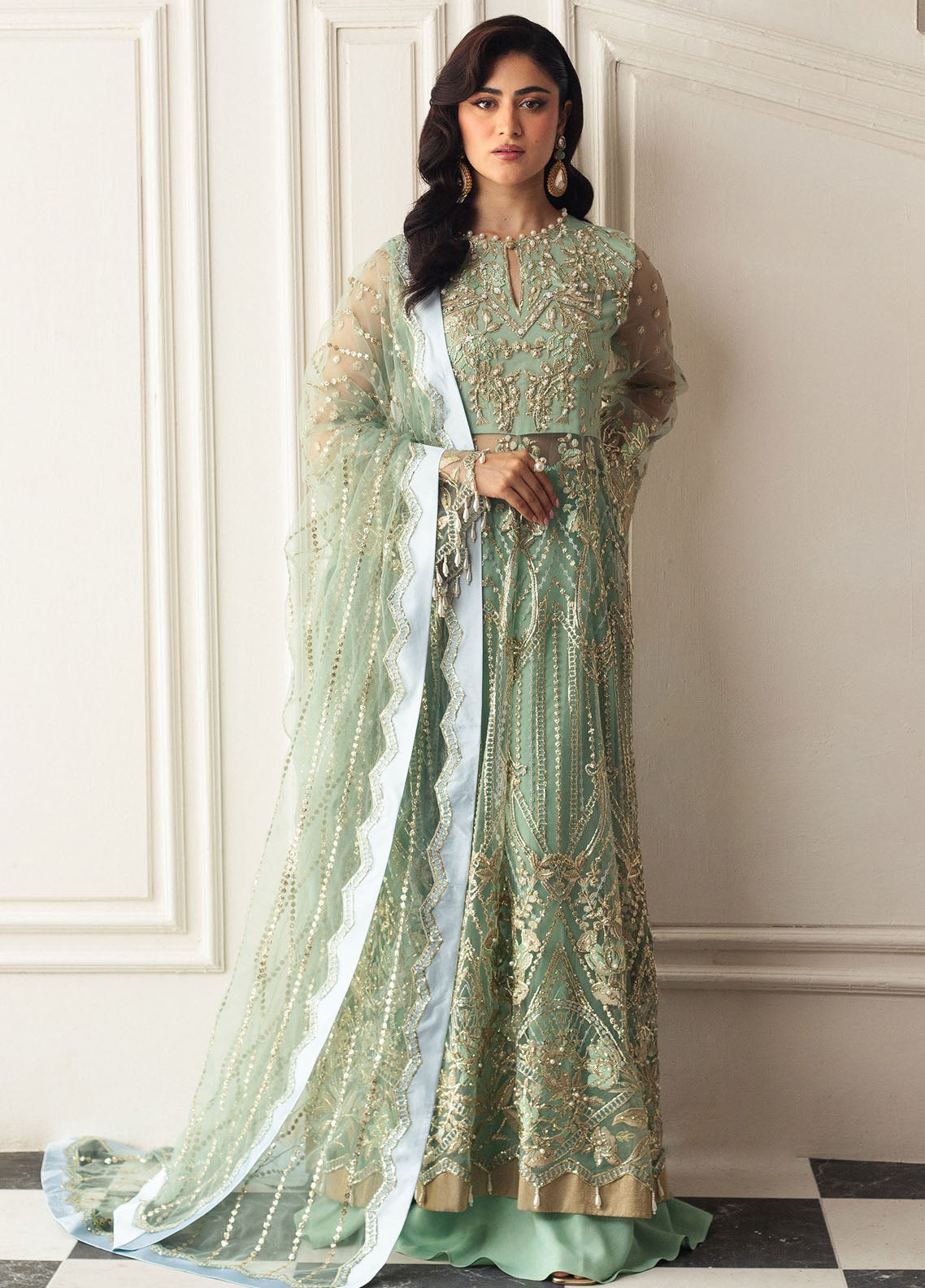 Hemline By Mushq Embroidered Suit Unstitched 3 Piece MQ24HA D-01 Pistachio - Formal Collection