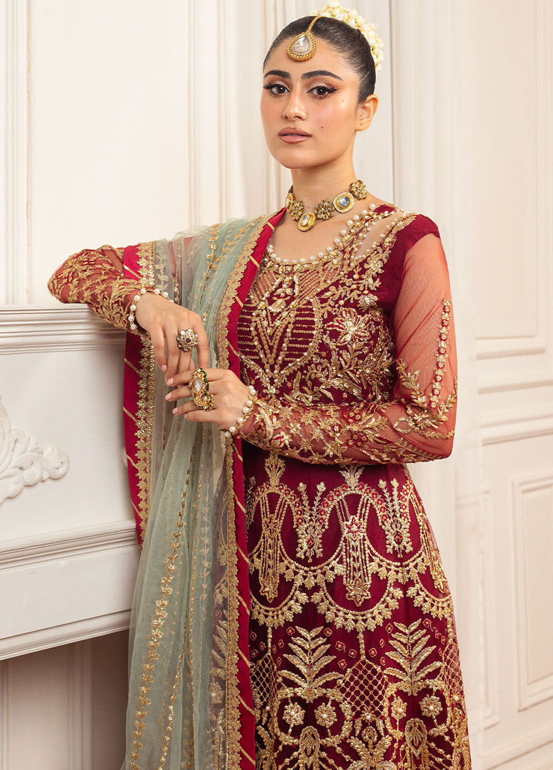 Hemline By Mushq Embroidered Suit Unstitched 3 Piece MQ24HA D-06 Scarlet - Formal Collection