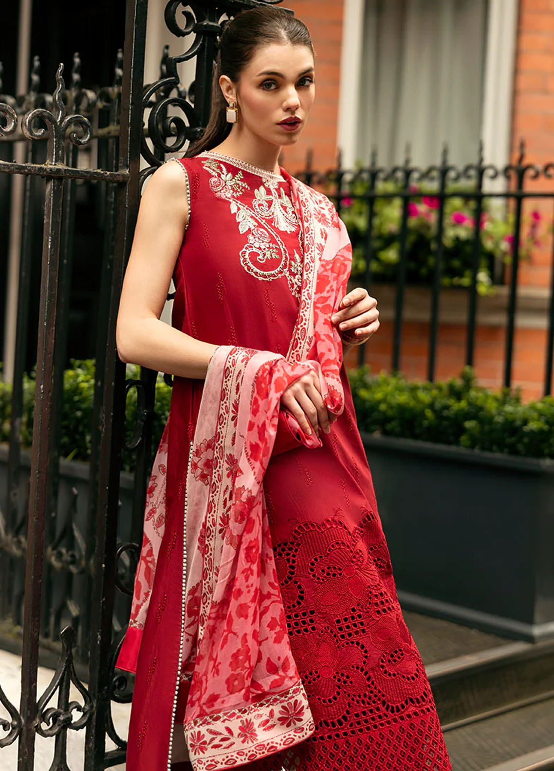 Hemline Odyssey By Mushq Unstitched Lawn Collection 2024 Crimson Chic