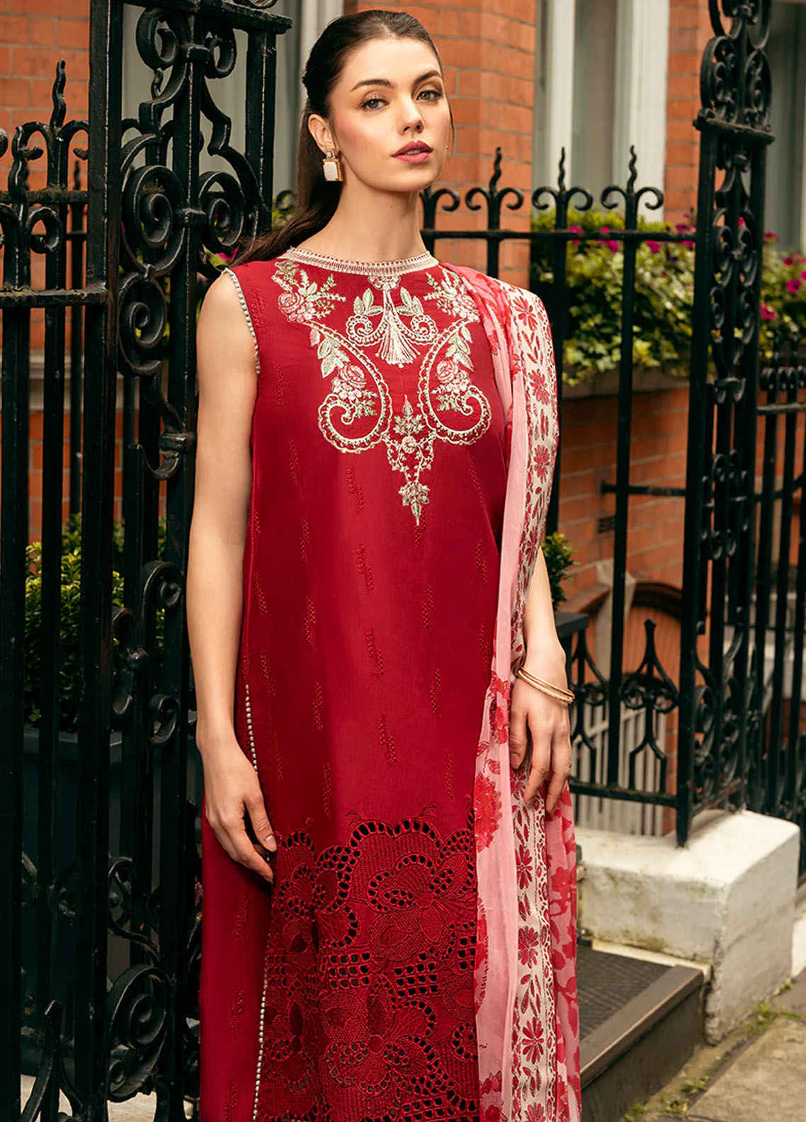 Hemline Odyssey By Mushq Unstitched Lawn Collection 2024 Crimson Chic