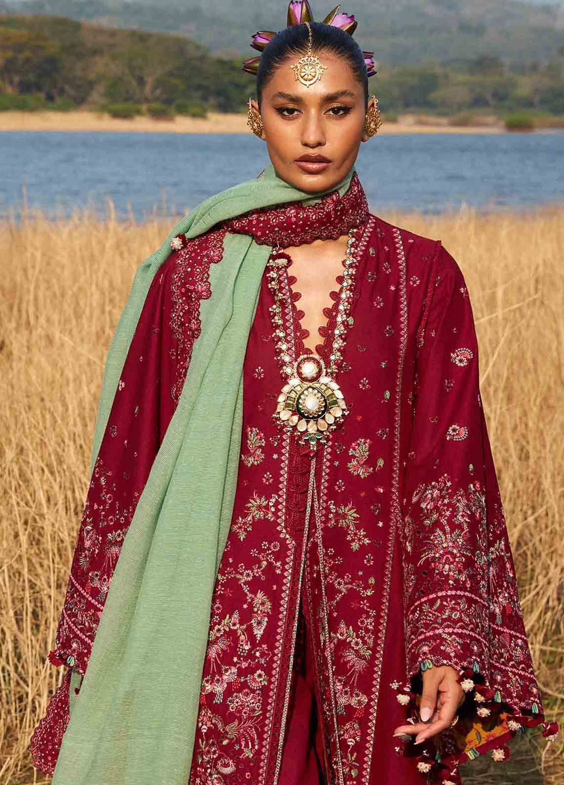 Hussain Rehar Embroidered Lawn Suit Unstitched 3 Piece HRR25LL D-09 Mahogany