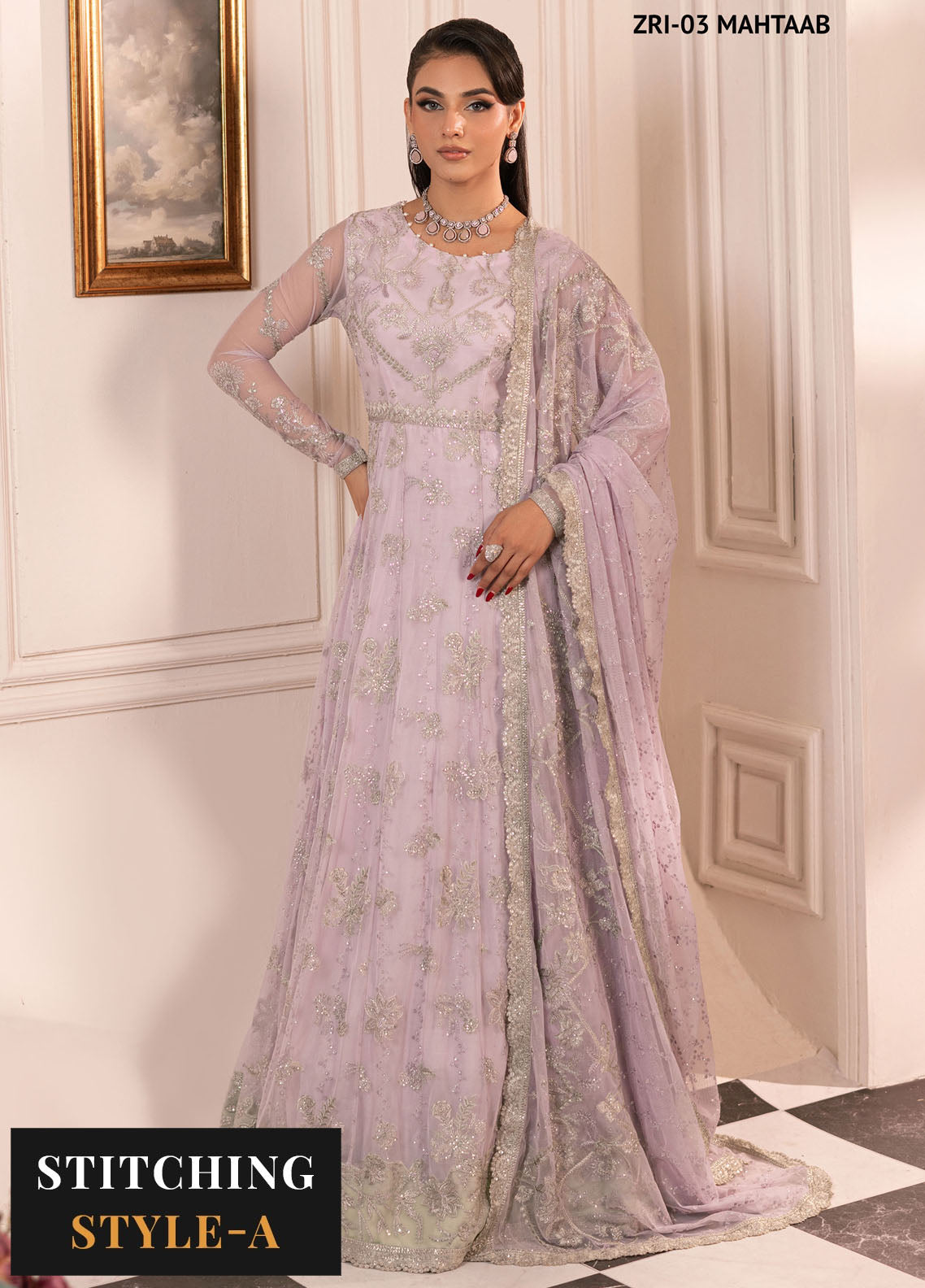 Inayat By Zarif Embroidered Net Suit Unstitched 3 Piece ZF24I ZRI-03 Mahtab - Formal Collection