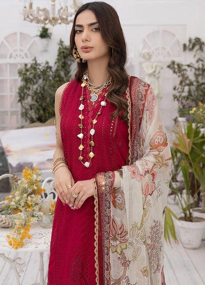 Izel Pret Embroidered Lawn 3 Piece Suit Crimson