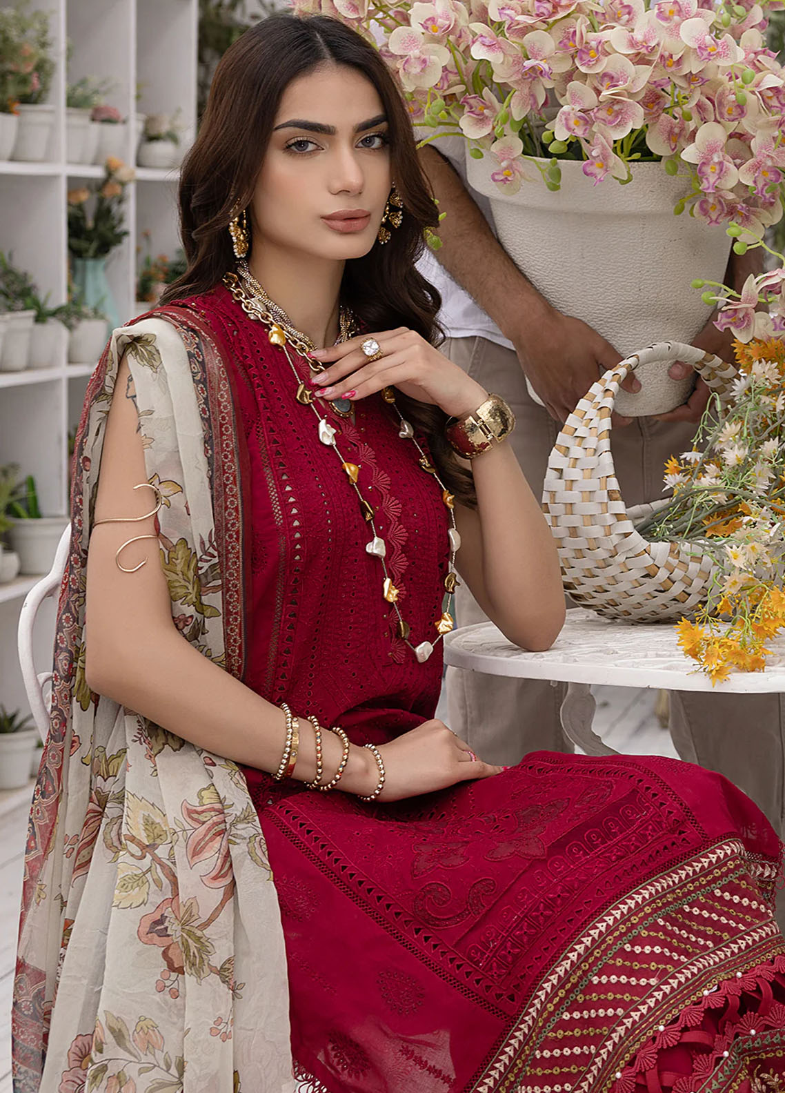 Izel Pret Embroidered Lawn 3 Piece Suit Crimson