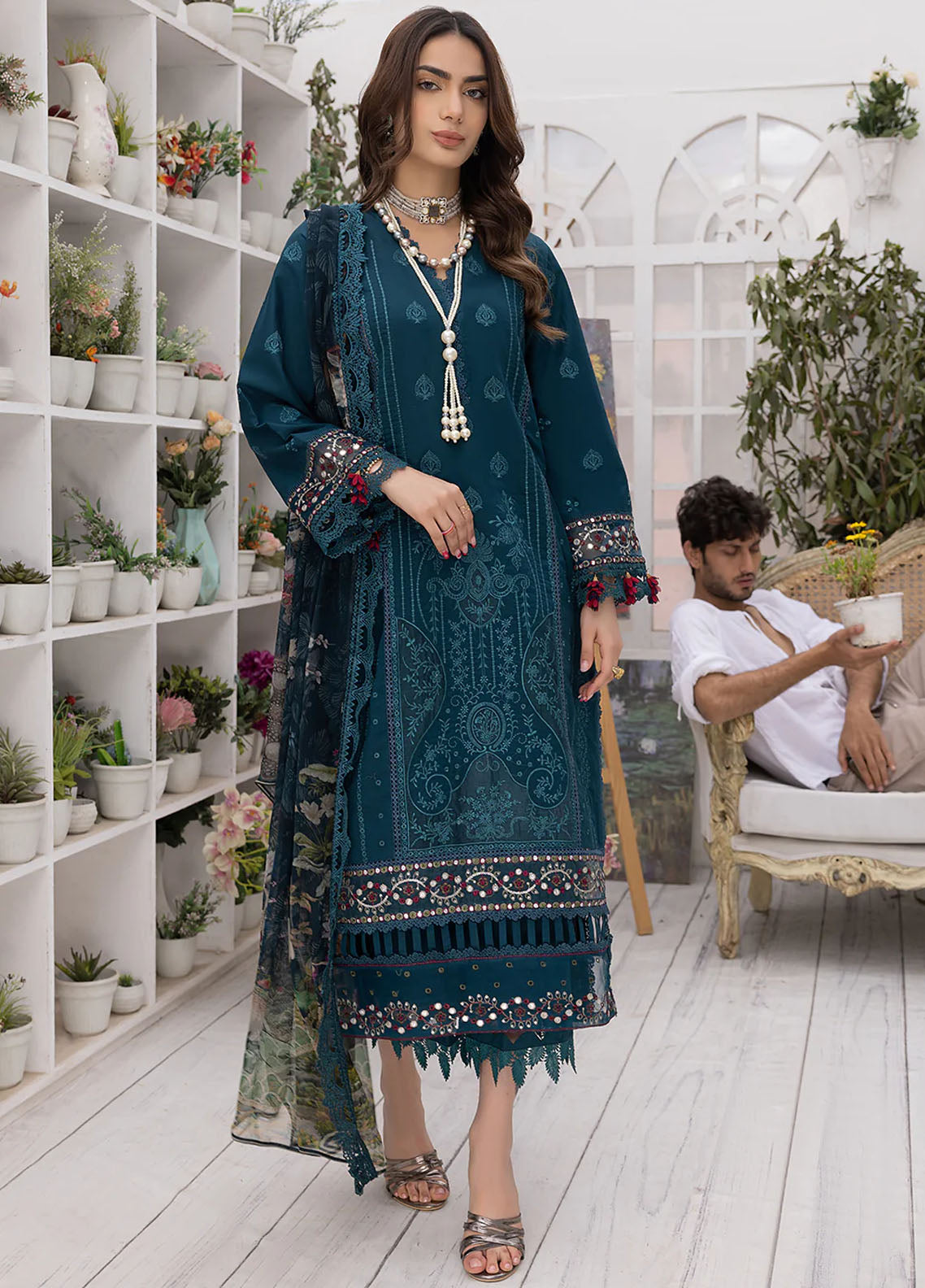 Izel Pret Embroidered Lawn 3 Piece Suit Peacock