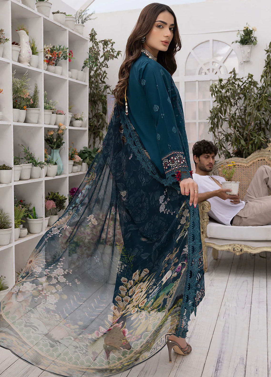 Izel Pret Embroidered Lawn 3 Piece Suit Peacock