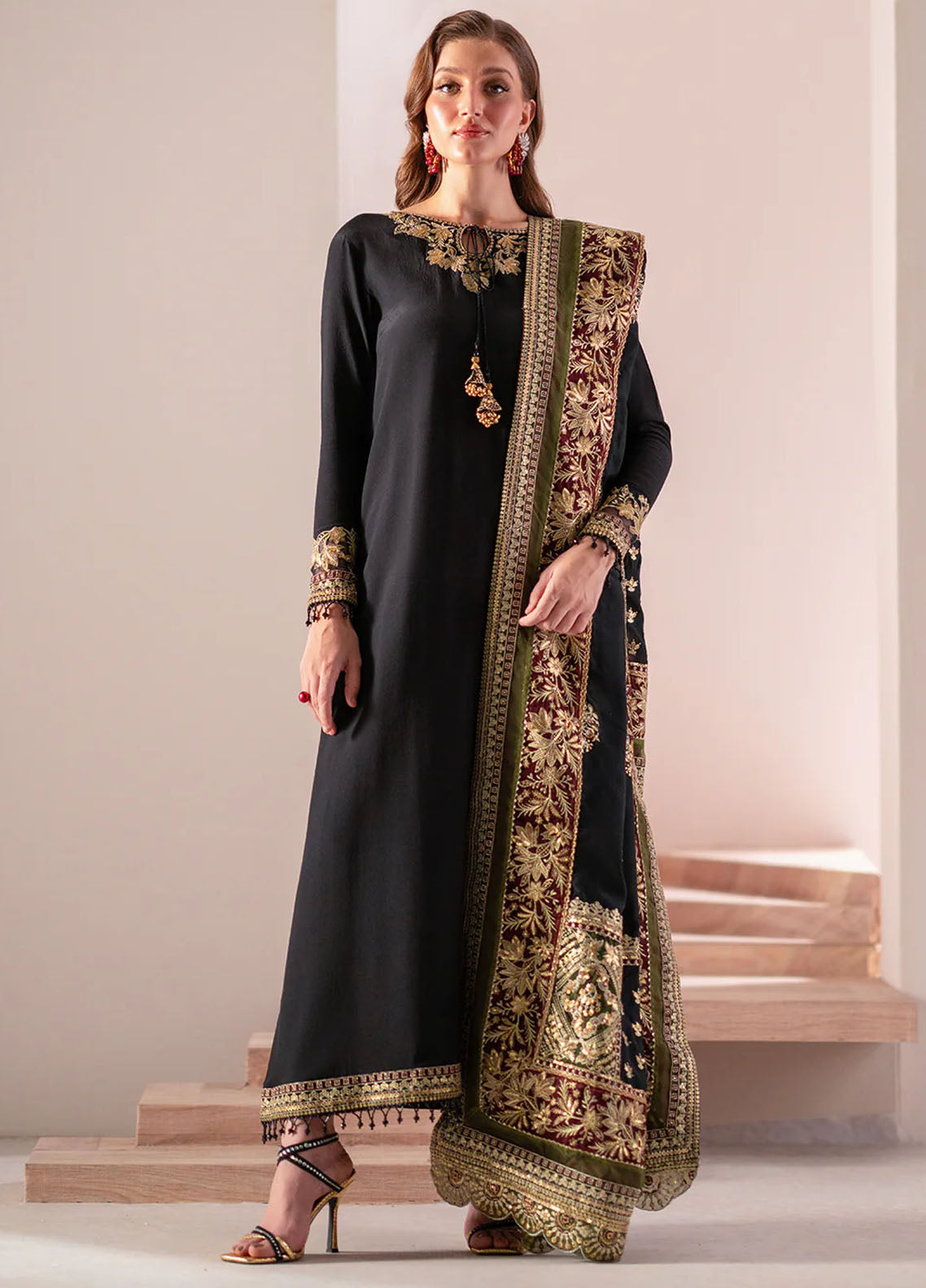 Izel Pret Embroidered Raw Silk 3 Piece Suit SLC-013-Echo