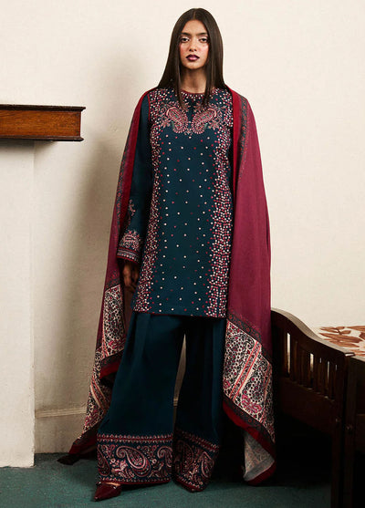 Jugnu by Hussain Rehar Embroidered Khaddar Suits Unstitched 3 Piece HRR24J Ashen - Winter Collection