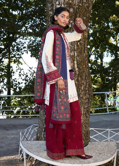 Jugnu by Hussain Rehar Embroidered Khaddar Suits Unstitched 3 Piece HRR24J Rouge - Winter Collection