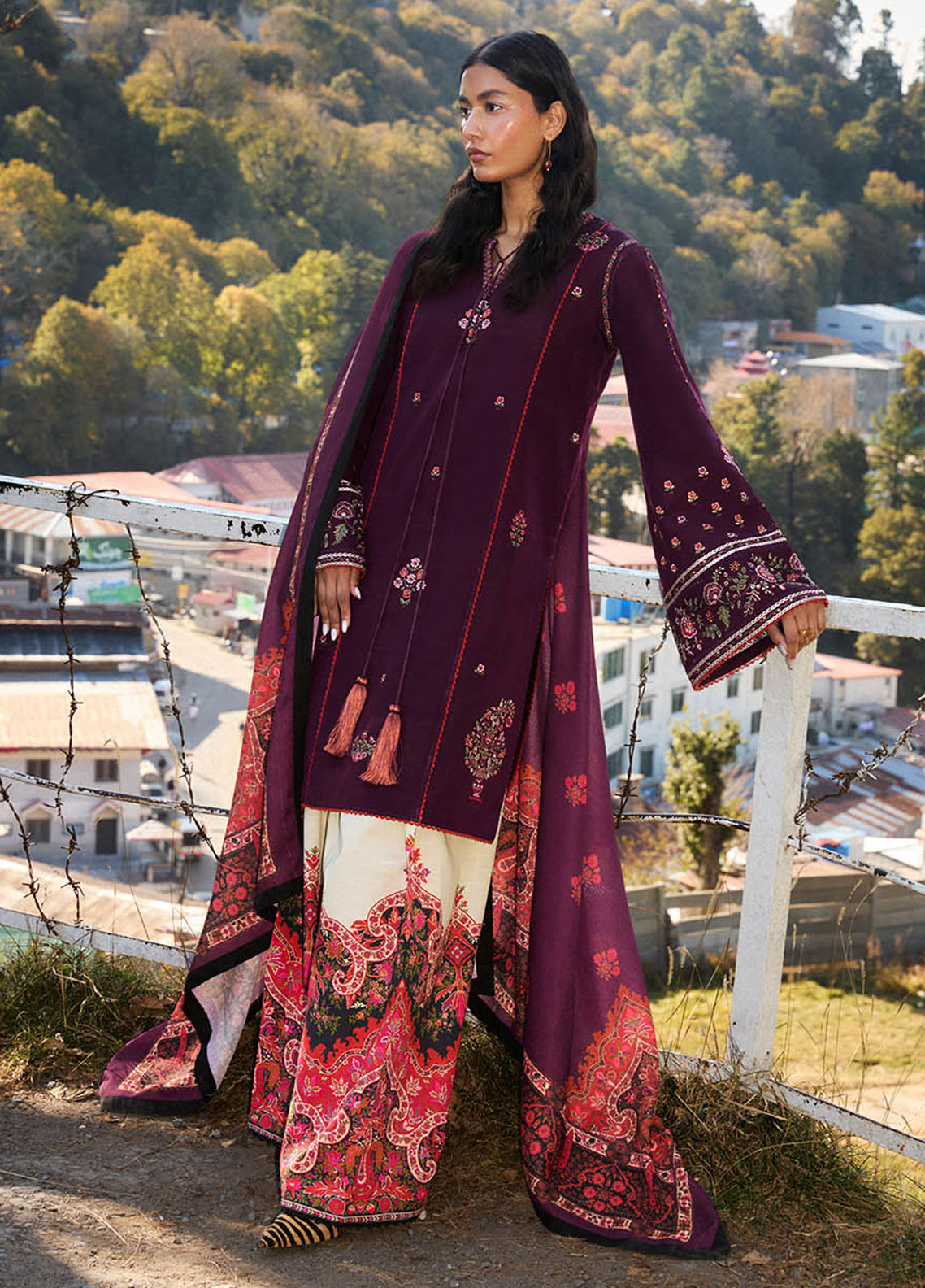 Jugnu by Hussain Rehar Embroidered Khaddar Suits Unstitched 3 Piece HRR24J Amethyst - Winter Collection