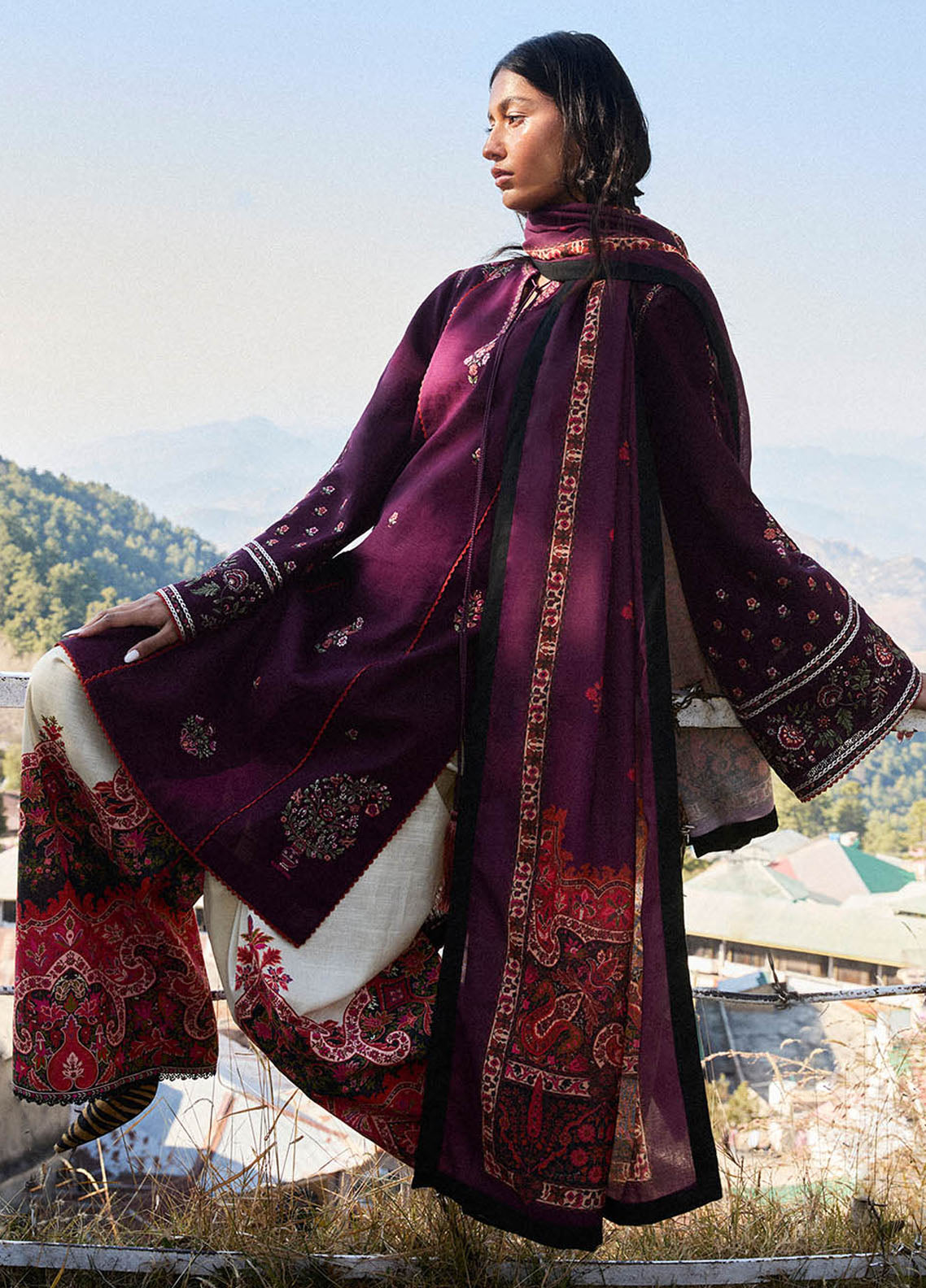 Jugnu by Hussain Rehar Embroidered Khaddar Suits Unstitched 3 Piece HRR24J Amethyst - Winter Collection