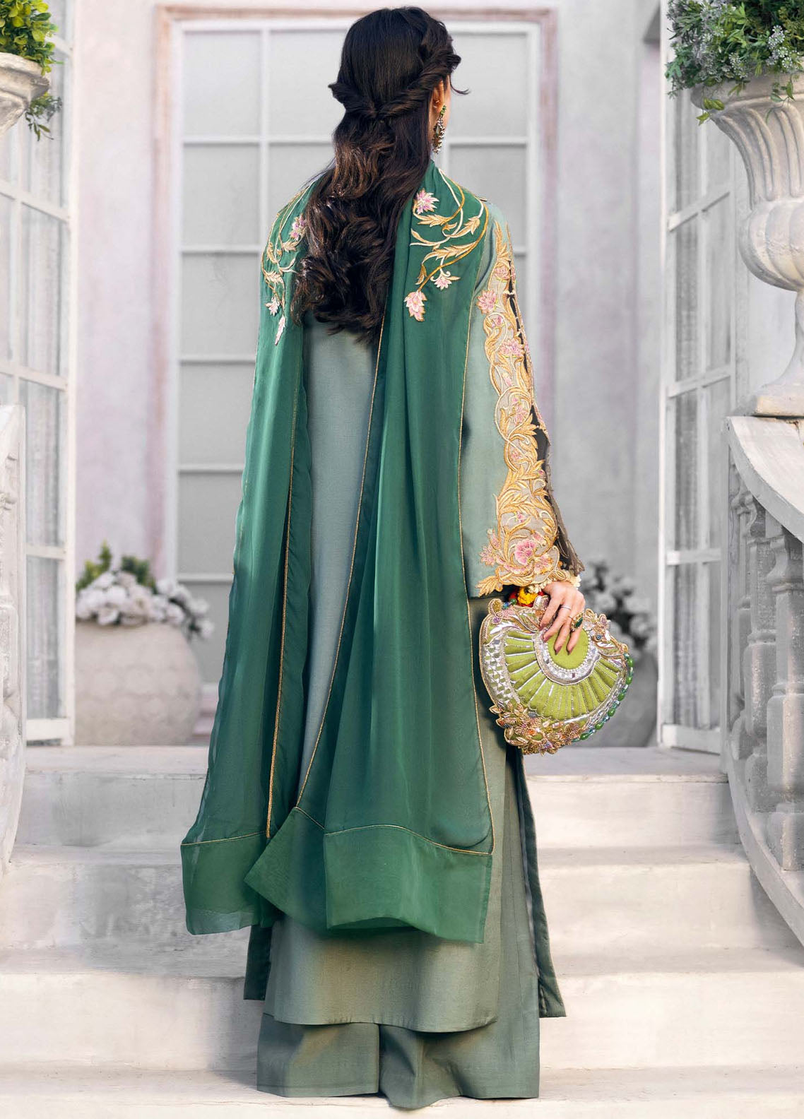 Jamnii Pret Embroidered Chiffon 3 Piece Suit Sage