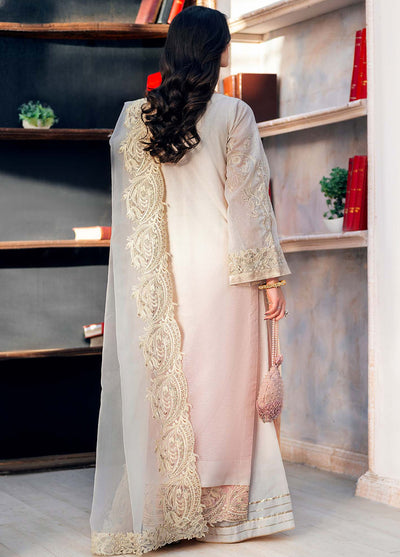 Jamnii Pret Embroidered Khaadi Net 3 Piece Suit Carnation Viel