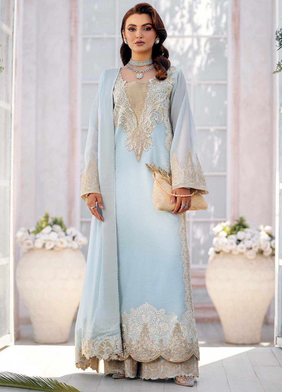 Jamnii Pret Embroidered Khaadi Net 3 Piece Suit Iris