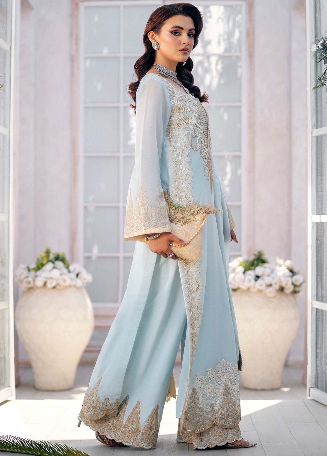 Jamnii Pret Embroidered Khaadi Net 3 Piece Suit Iris