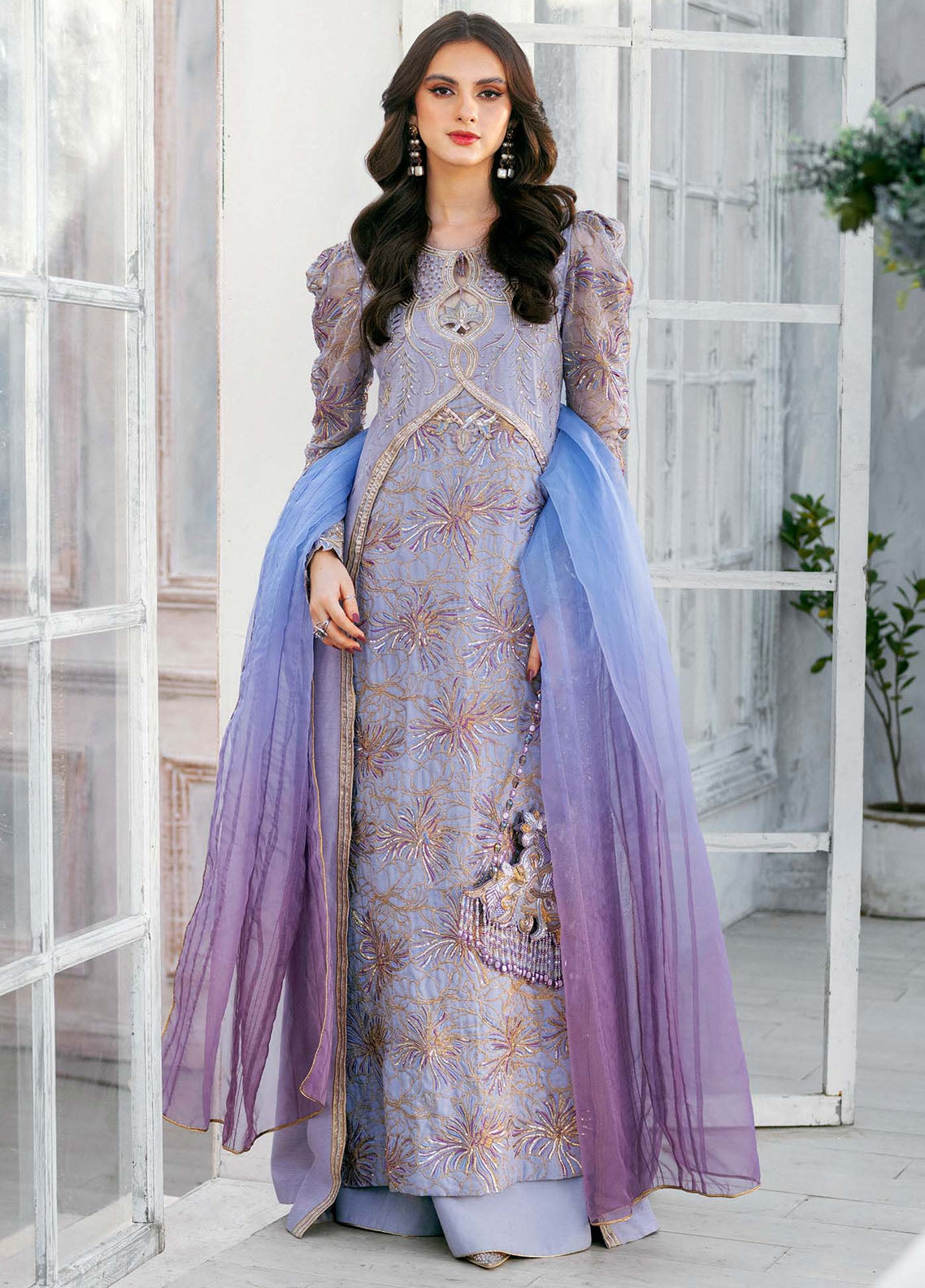 Jamnii Pret Embroidered Raw Silk 3 Piece Suit Lavender Haze