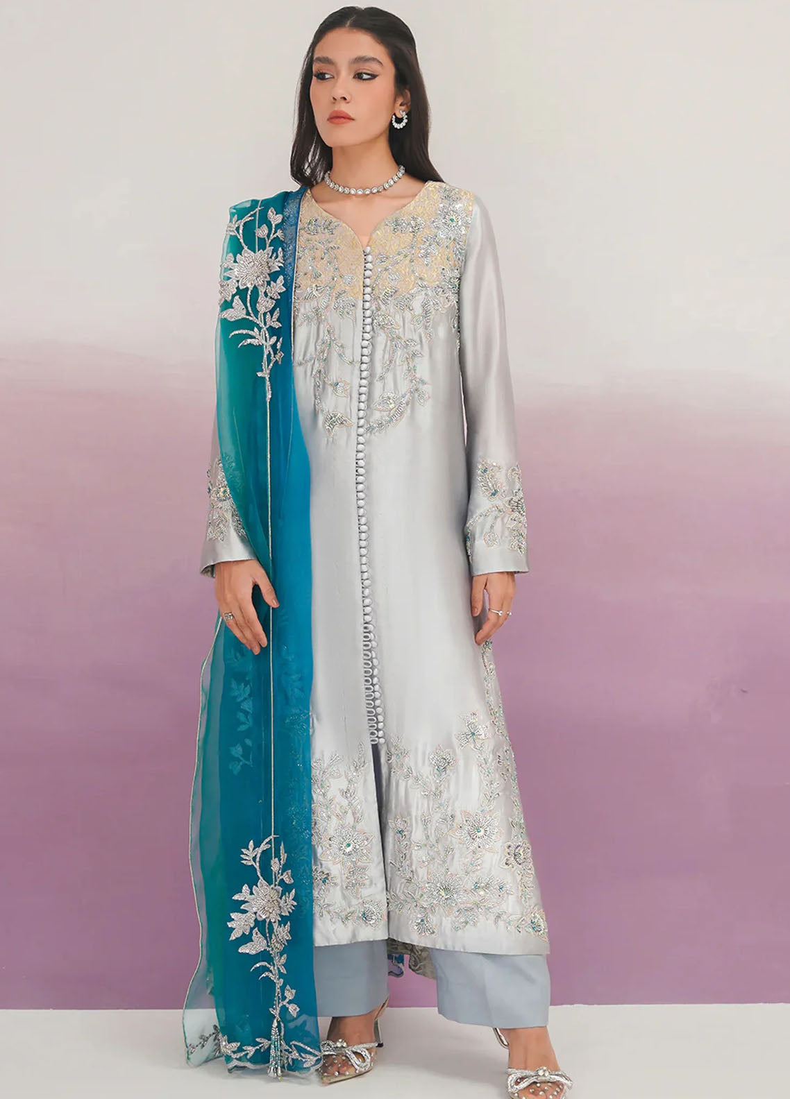 Jamnii Pret Embroidered Tissue Silk 3 Piece Suit Kehkashan