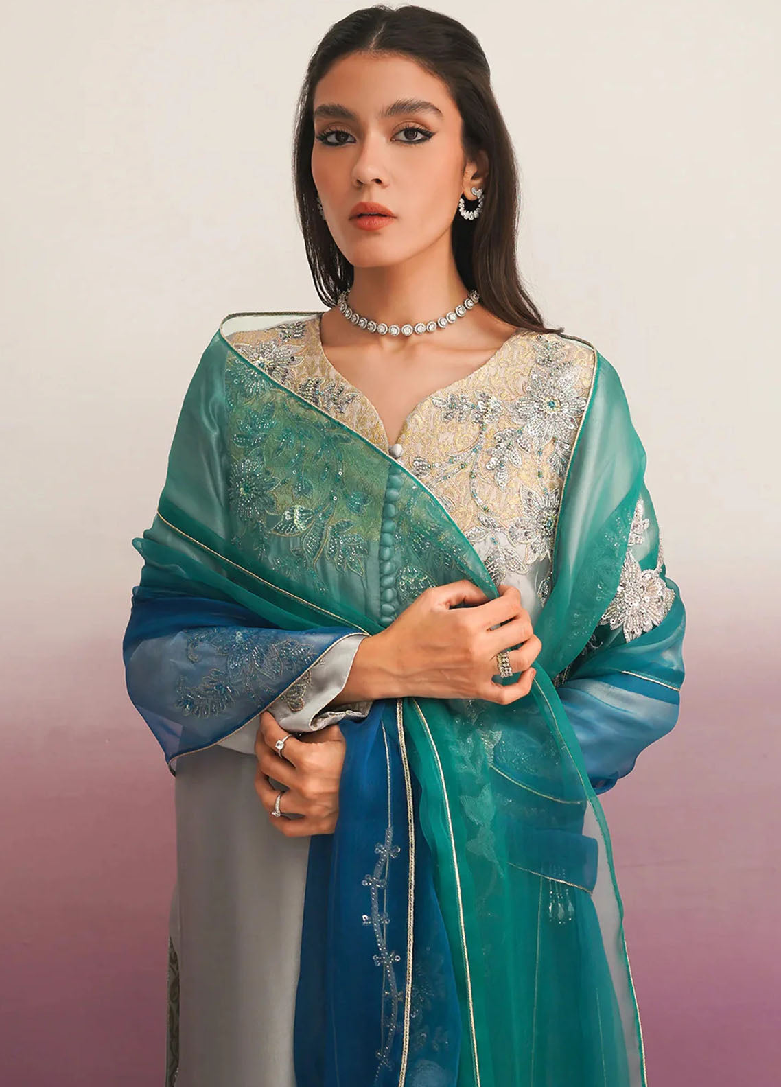 Jamnii Pret Embroidered Tissue Silk 3 Piece Suit Kehkashan