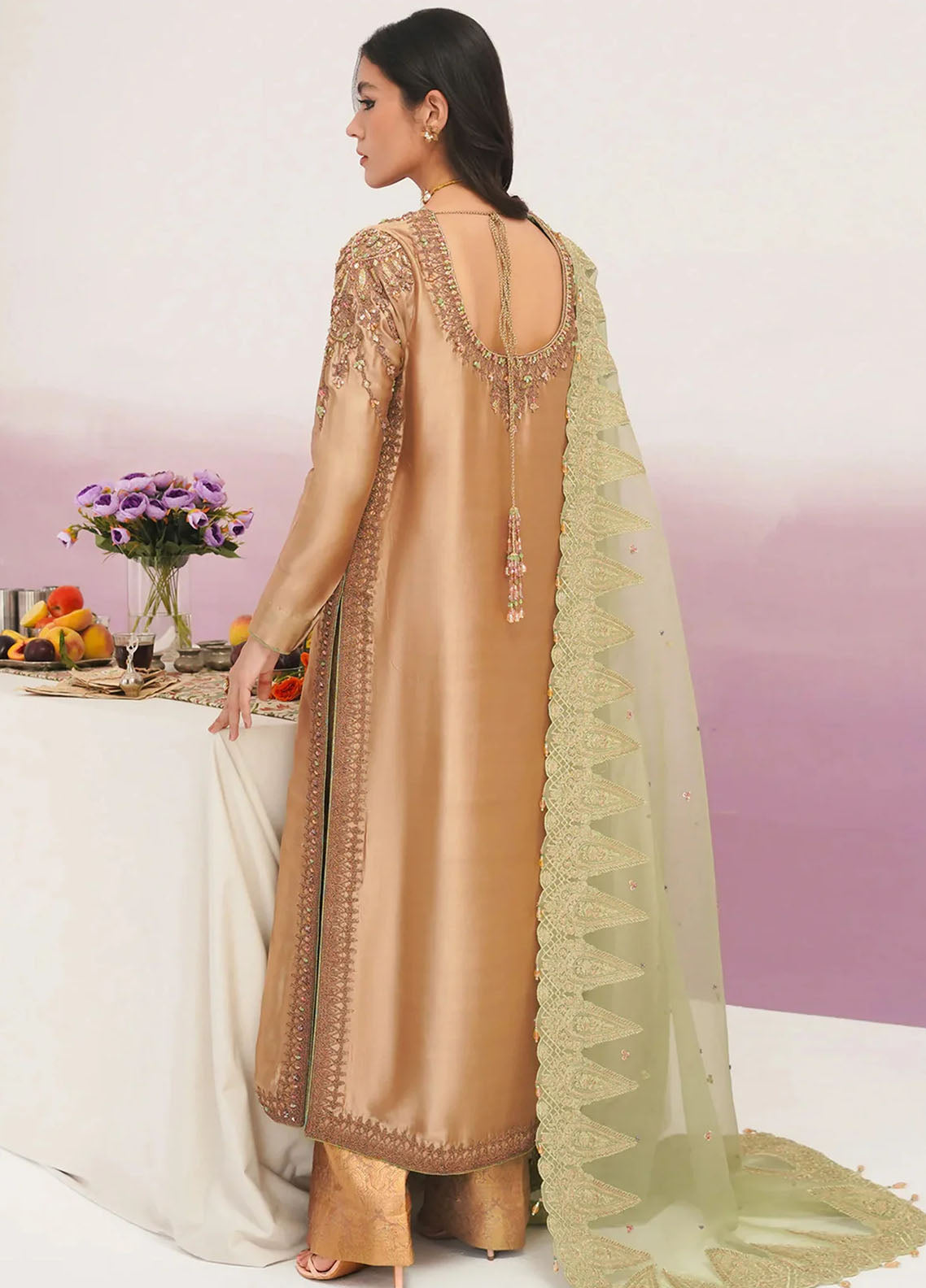 Jamnii Pret Embroidered Tissue Silk 3 Piece Suit Qadeem