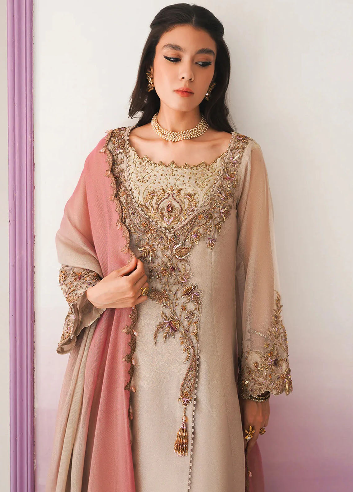 Jamnii Pret Embroidered Zari Net 3 Piece Suit Rooh E Man