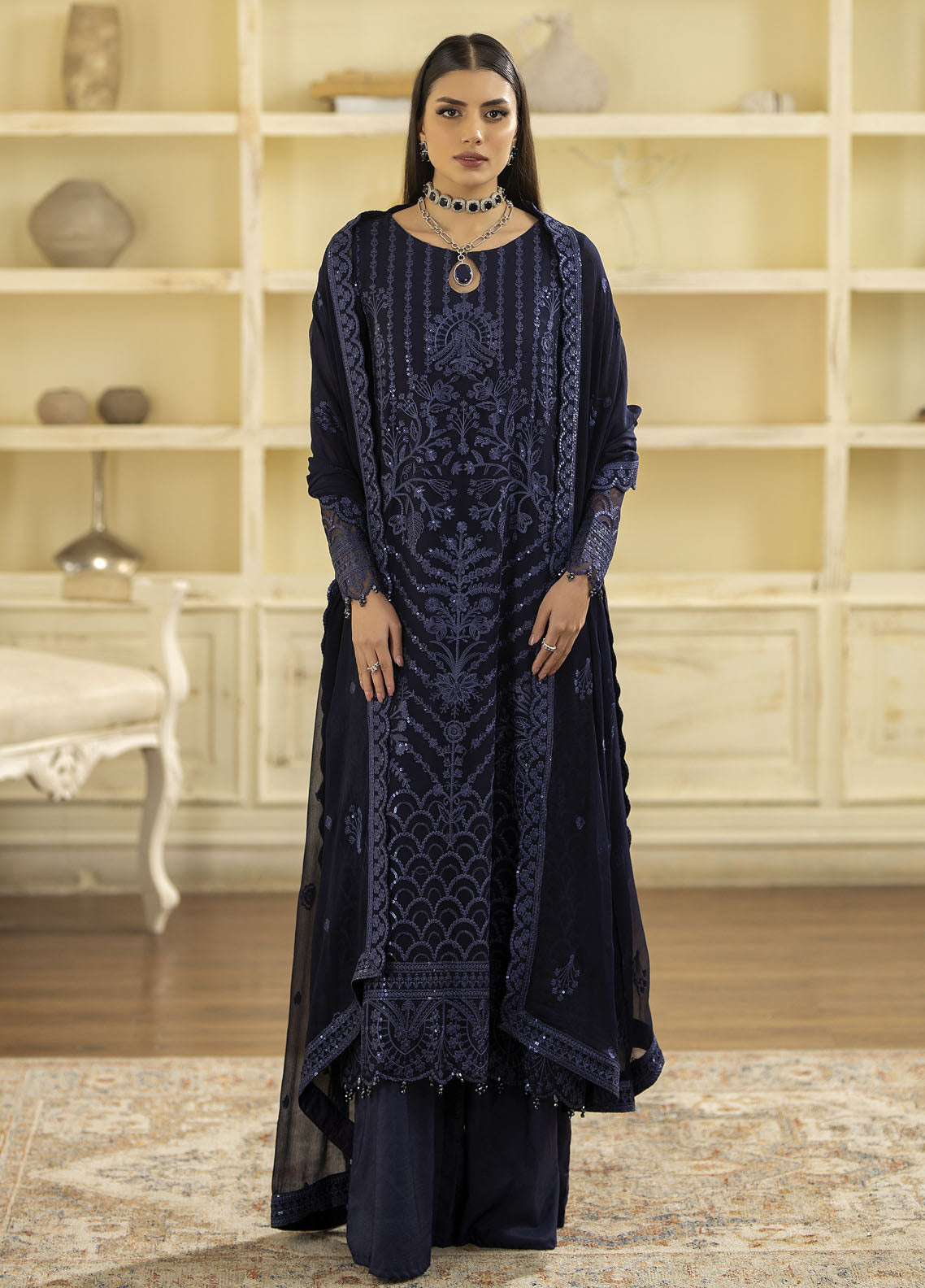 Mohagni Pret Embroidered Chiffon 3 Piece Suit MGL-15 NYLA