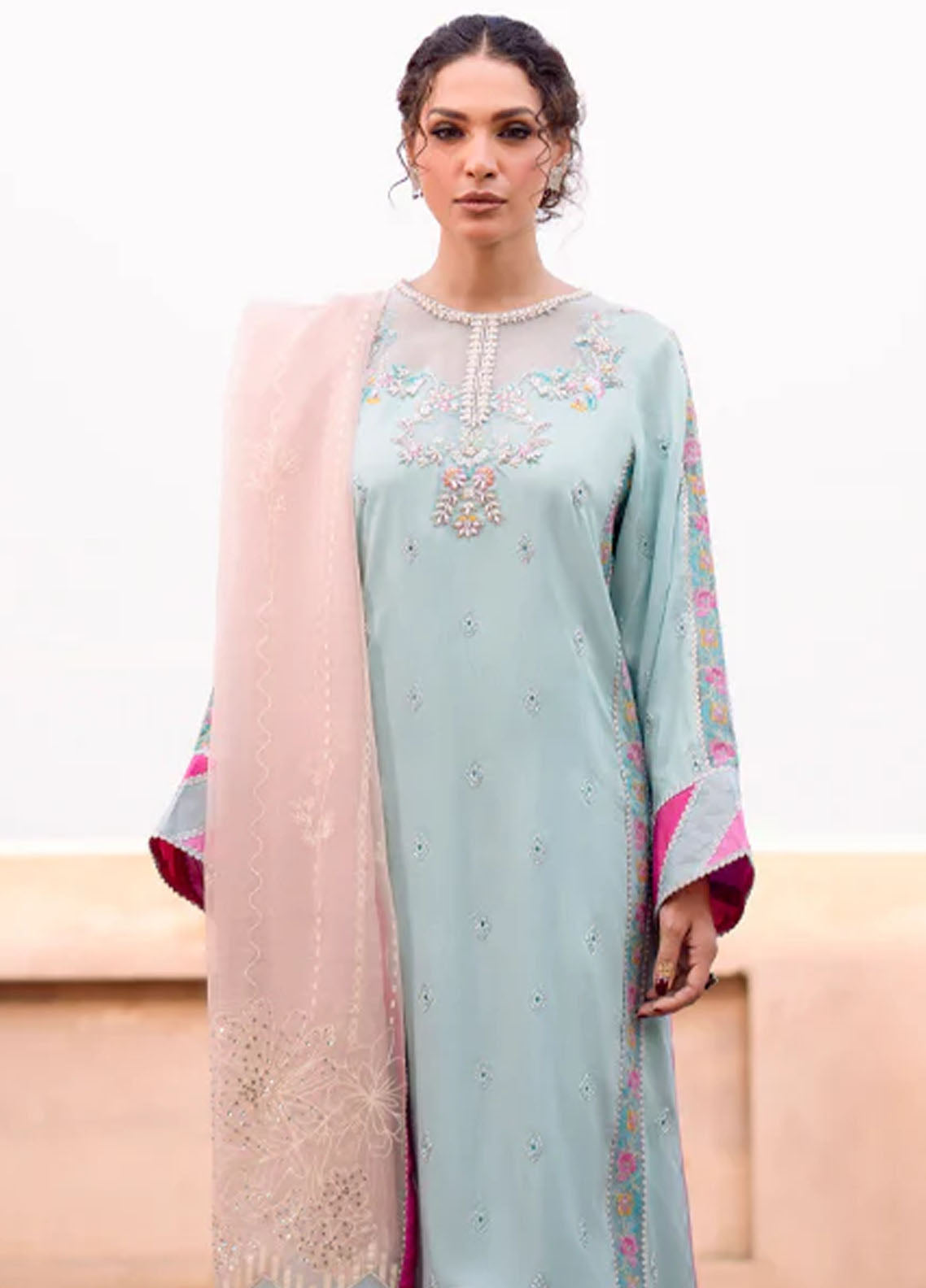 Kahani By Fozia Khalid Pret Embroidered Raw Silk 3 Piece Suit Amber