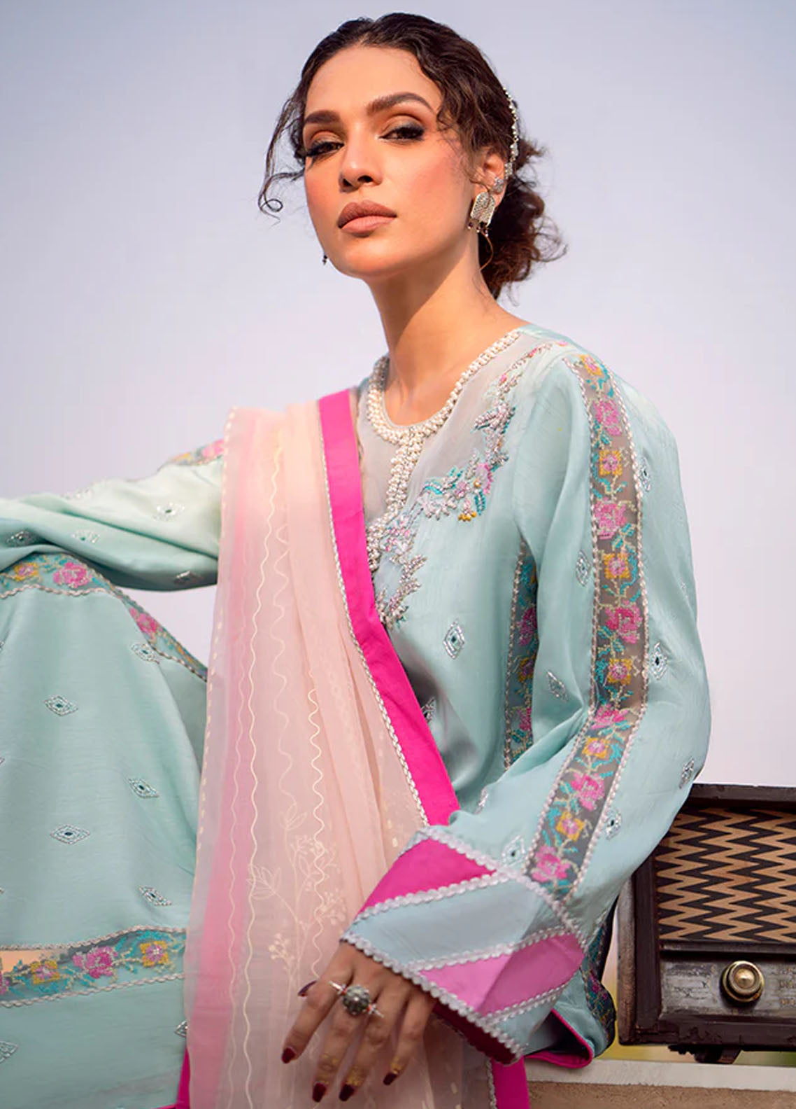 Kahani By Fozia Khalid Pret Embroidered Raw Silk 3 Piece Suit Amber