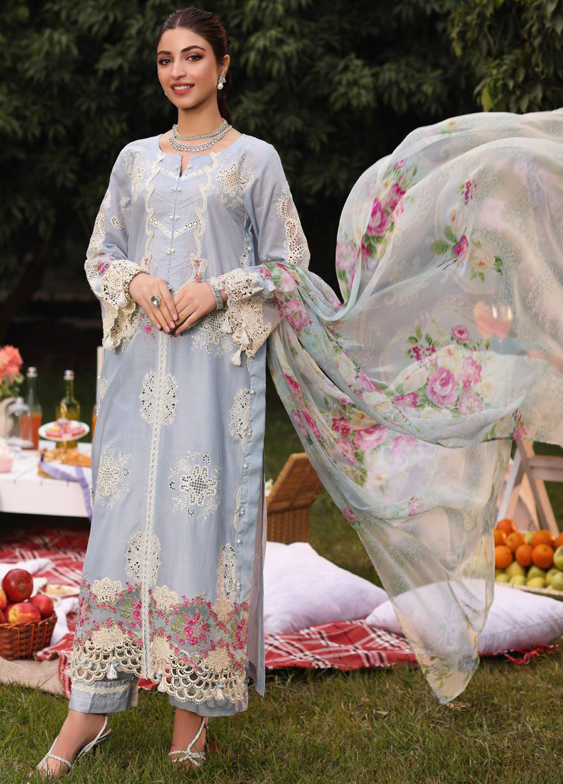 Kahf Festive Luxury Lawn Collection 2024 KFL-08 A Firuza