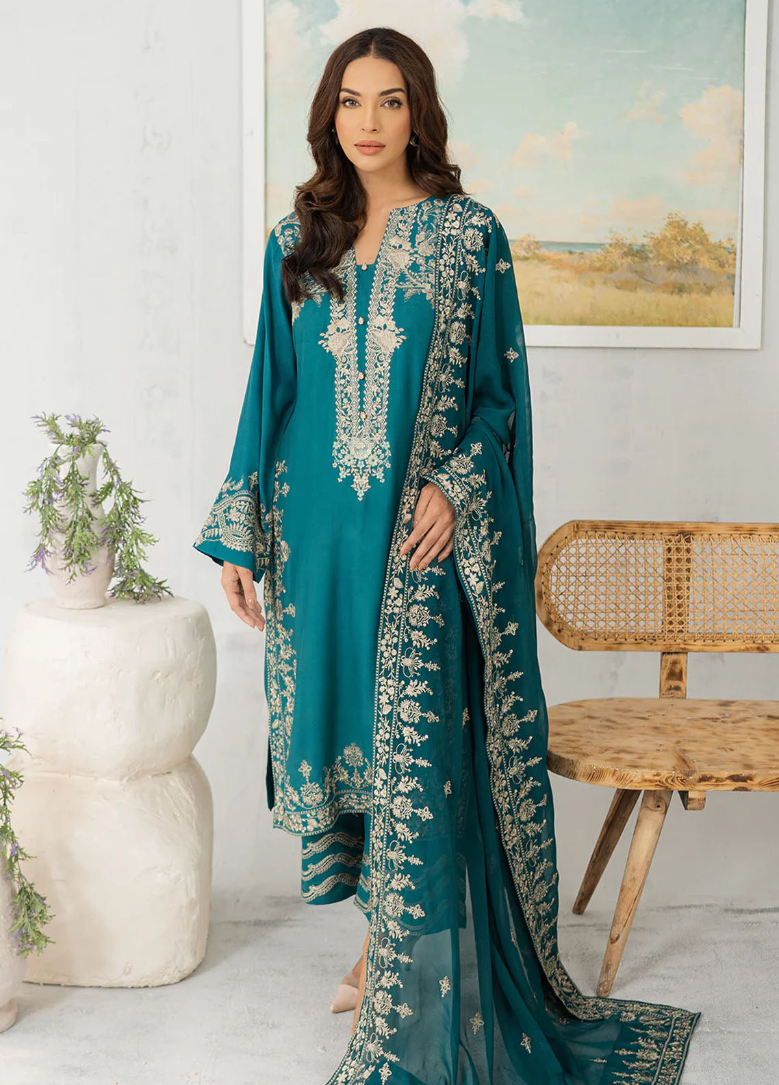 Muraad Pret Embroidered Raw Silk 3 Piece Suit Evara