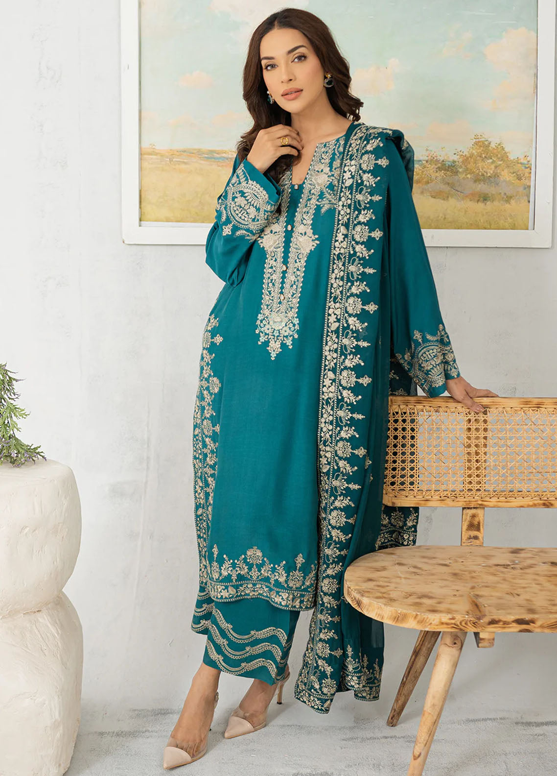 Muraad Pret Embroidered Raw Silk 3 Piece Suit Evara