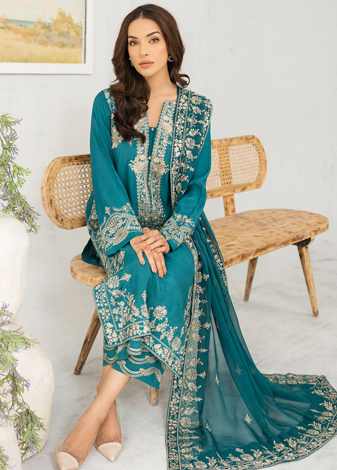 Muraad Pret Embroidered Raw Silk 3 Piece Suit Evara