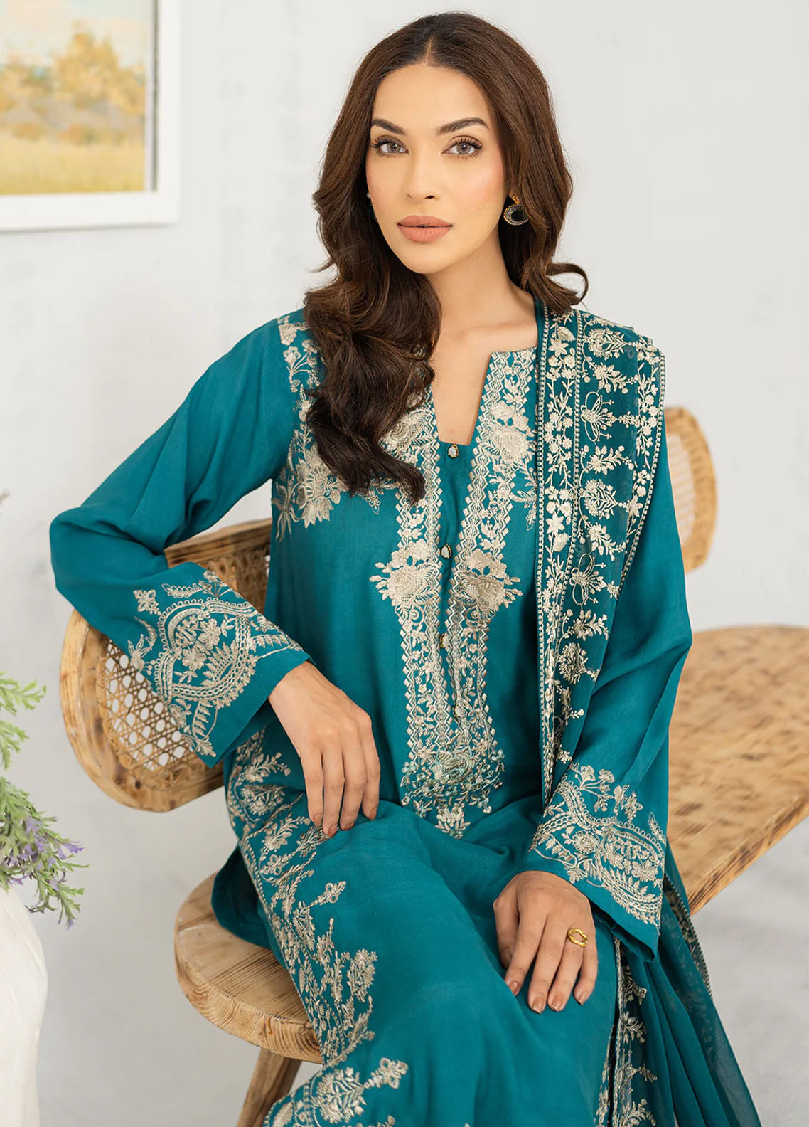 Muraad Pret Embroidered Raw Silk 3 Piece Suit Evara