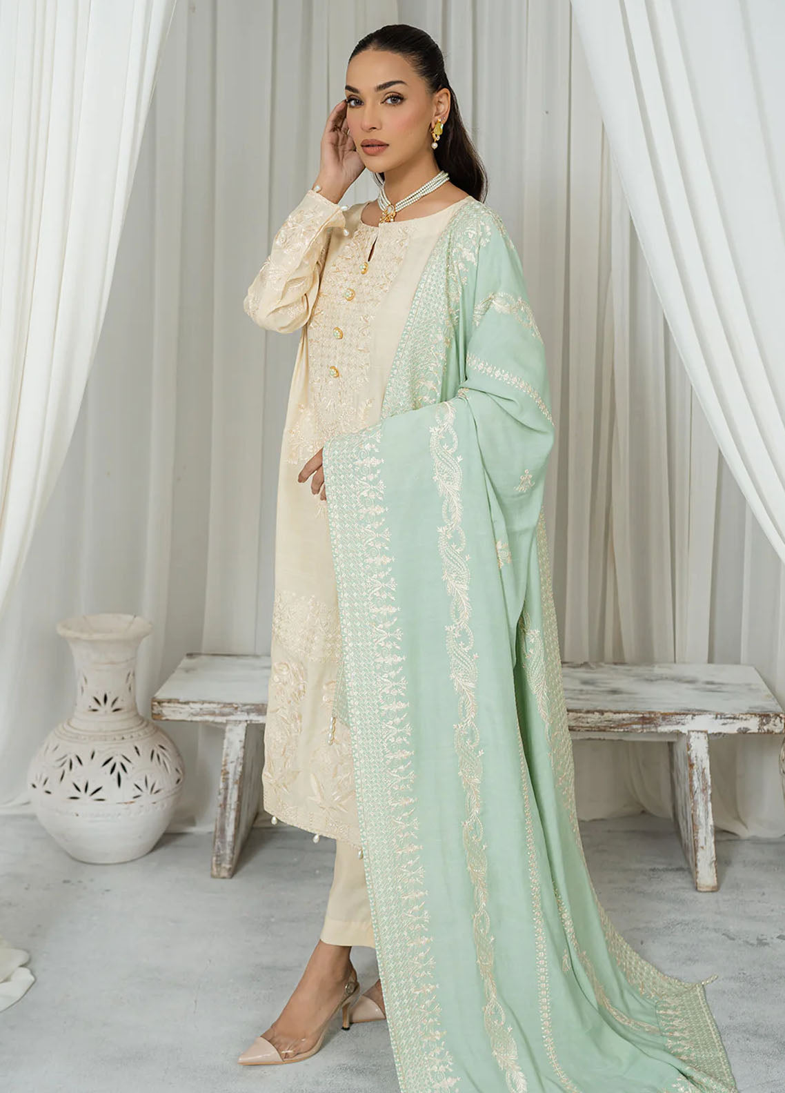 Muraad Pret Embroidered Raw Silk 3 Piece Suit Mila