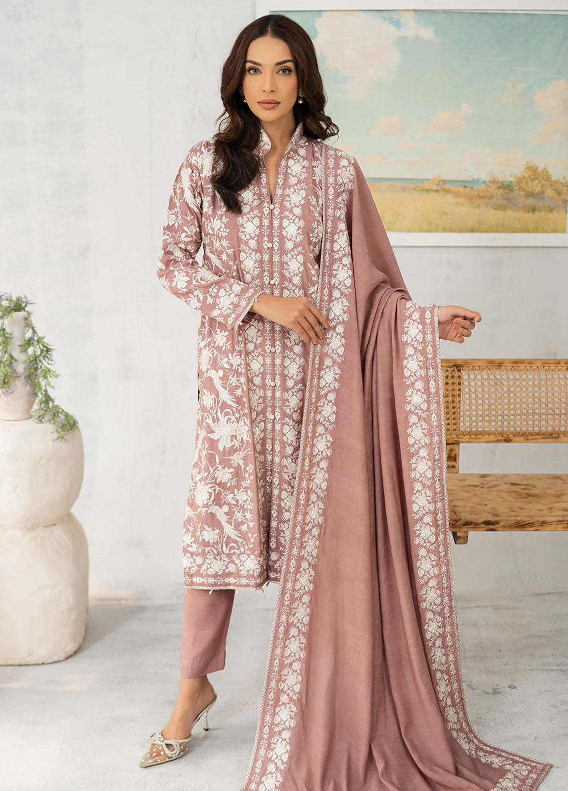 Muraad Pret Embroidered Raw Silk 3 Piece Suit Navya