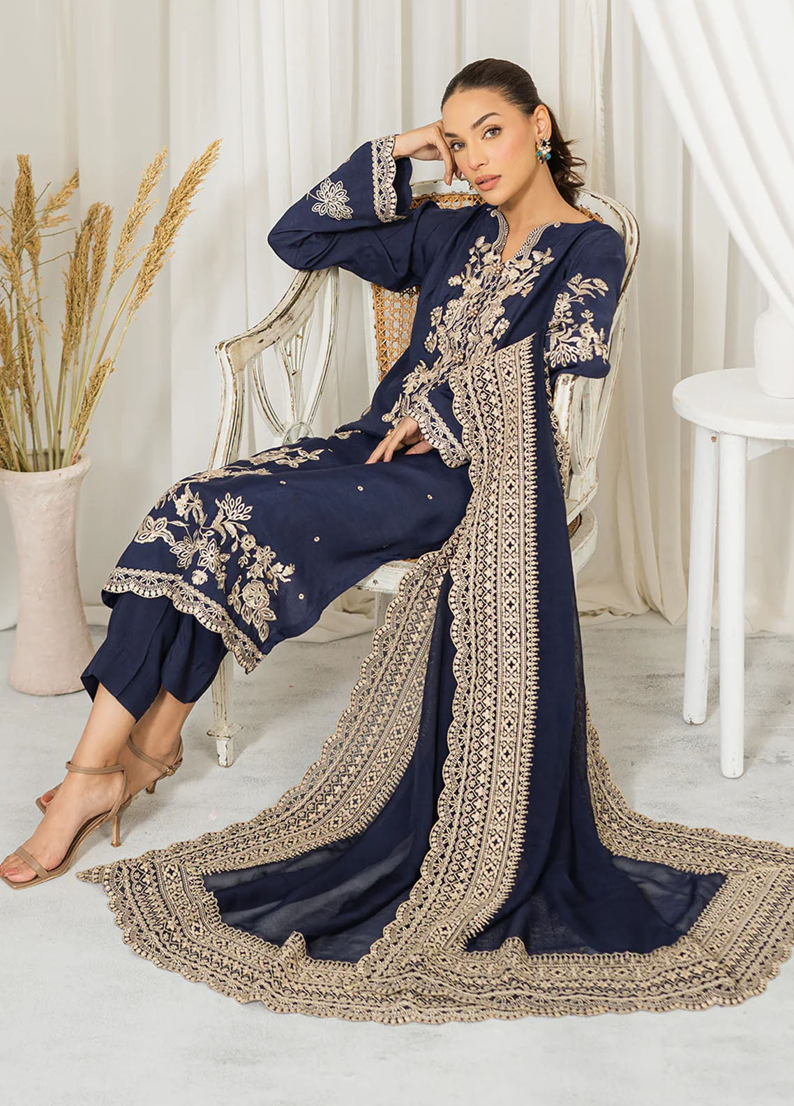 Muraad Pret Embroidered Raw Silk 3 Piece Suit Nyla