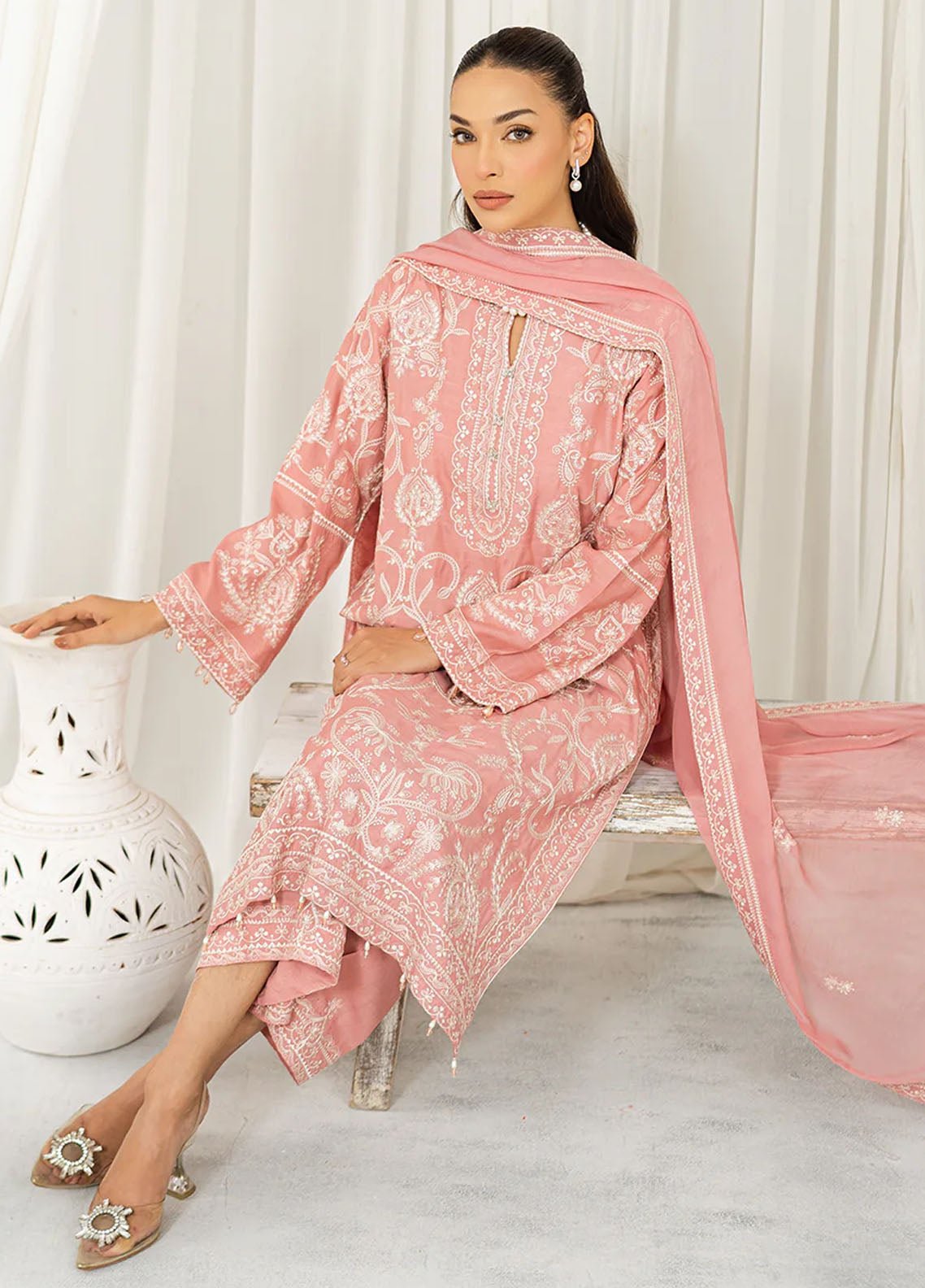 Muraad Pret Embroidered Raw Silk 3 Piece Suit Selia