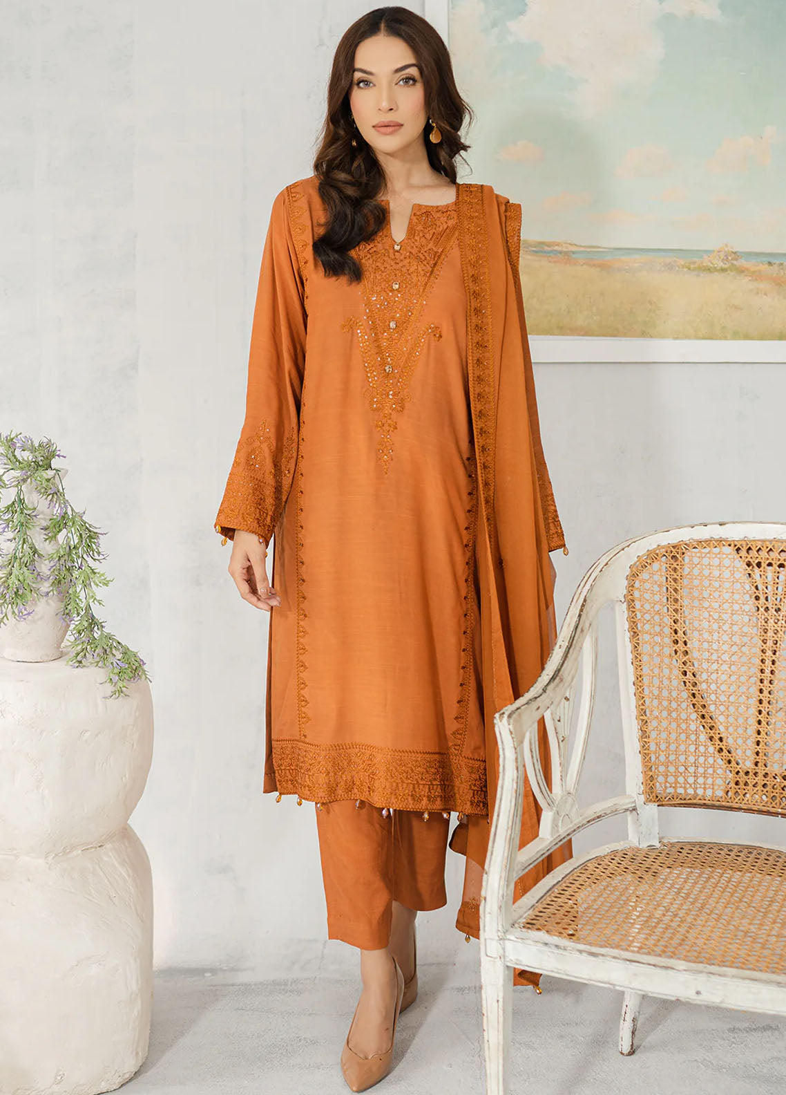 Muraad Pret Embroidered Raw Silk 3 Piece Suit Zoa