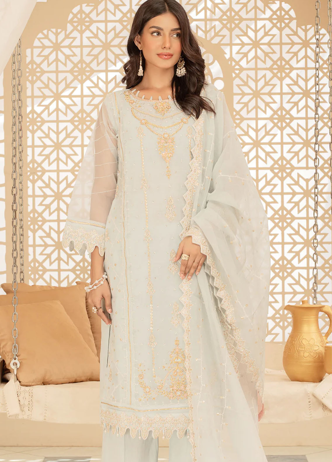 Shamooz Pret Embroidered Organza 3 Piece Suit SHM23K SEM-0496 Nile