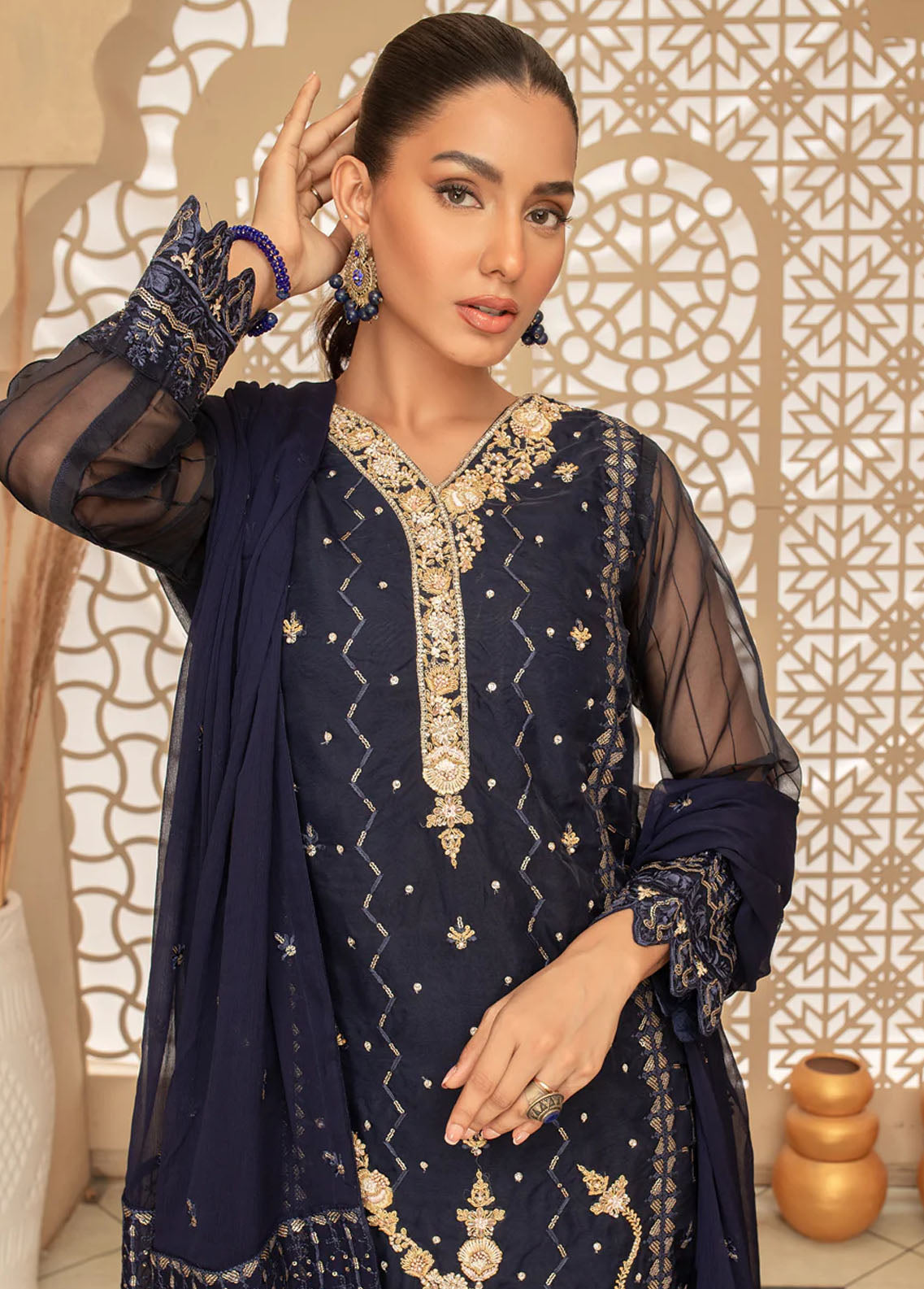 Shamooz Pret Embroidered Organza 3 Piece Suit SHM23K SEM-0509 Galaxy Blue