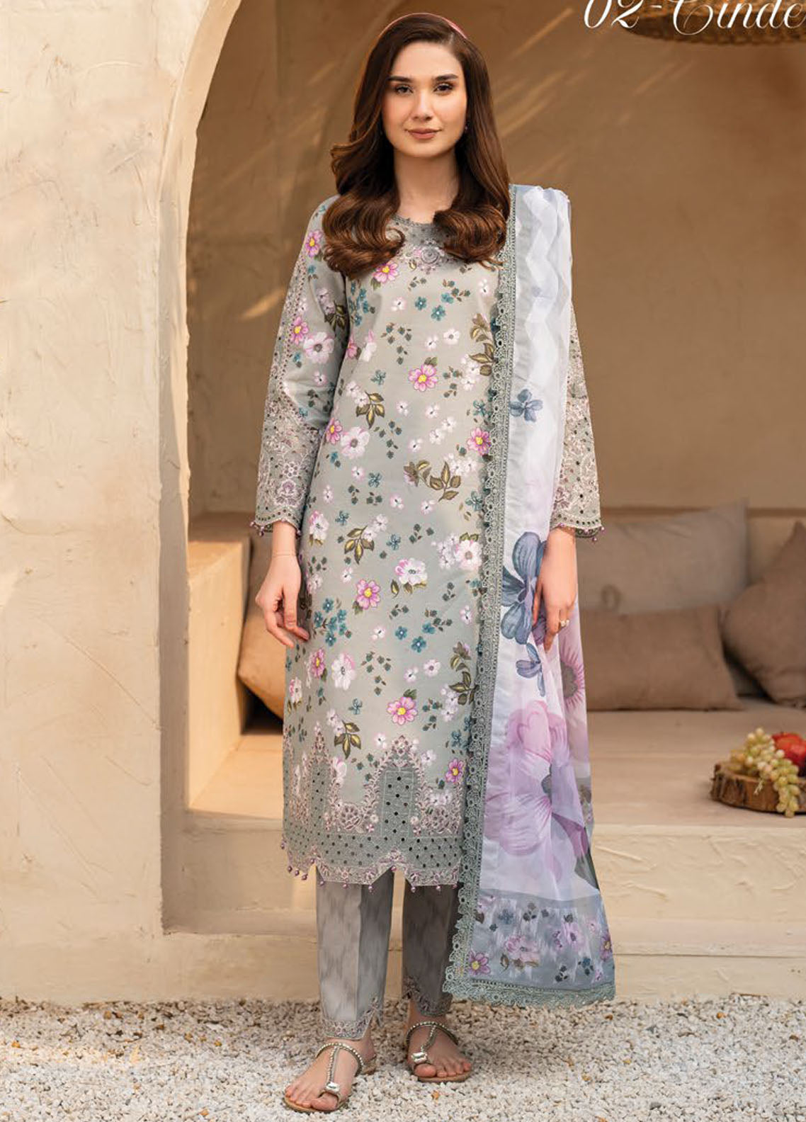 Levana by Alizeh Fashion Embroidered Lawn Suits Unstitched 3 Piece D-7022 Cinder