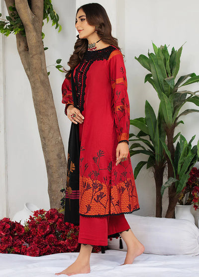 La Rosaa Pret Embroidered Cotton 3 Piece Suit JLA08 RED