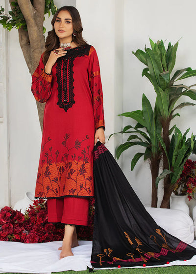 La Rosaa Pret Embroidered Cotton 3 Piece Suit JLA08 RED