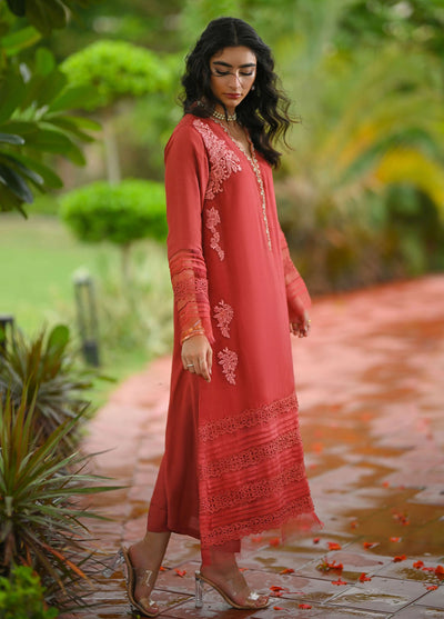 Hue Pret Embroidered Raw Silk 3 Piece Suit Dahlia